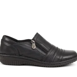 Leather Slip On Shoes for Women - Black