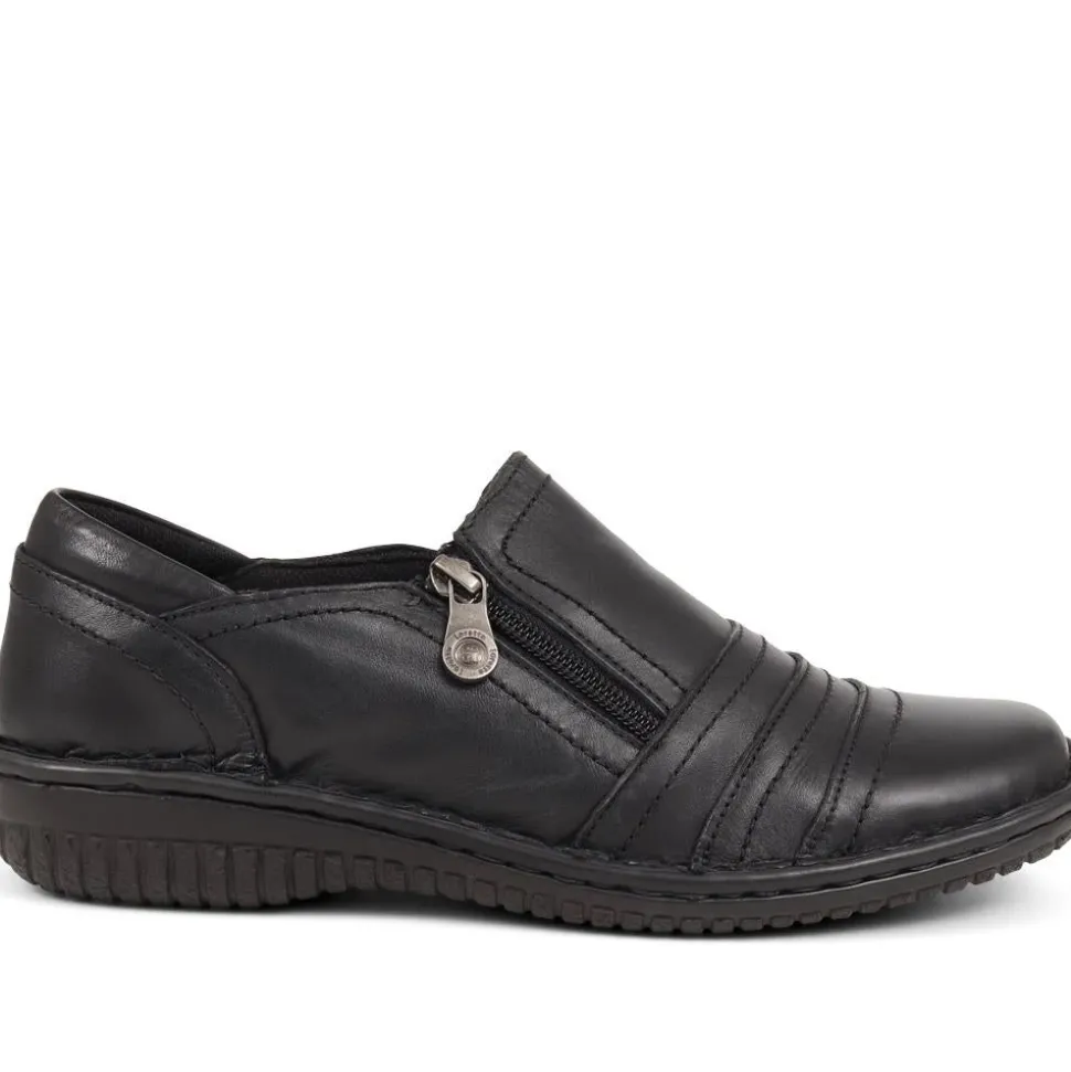 Leather Slip On Shoes for Women - Black
