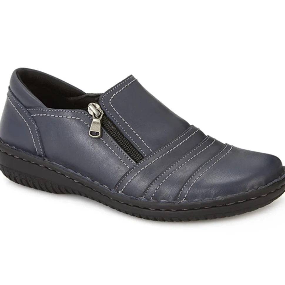 Leather Slip On Shoes for Women - Navy