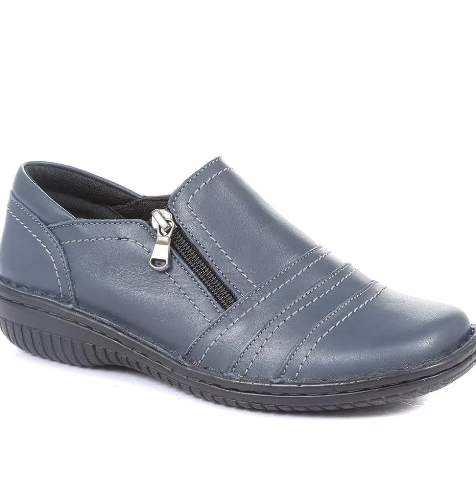 Leather Slip On Shoes for Women - Navy