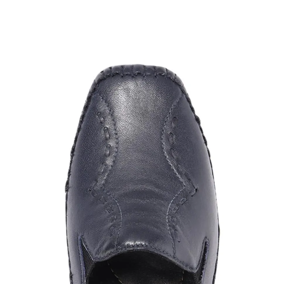Leather Slip On Shoes - Navy