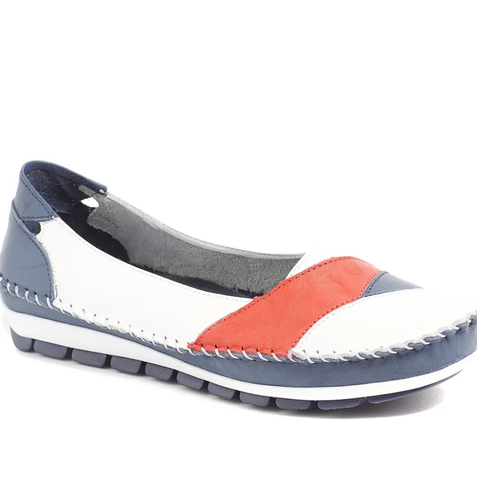 Leather Slip-On Shoes - Navy-Red-White