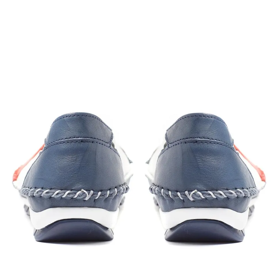 Leather Slip-On Shoes - Navy-Red-White