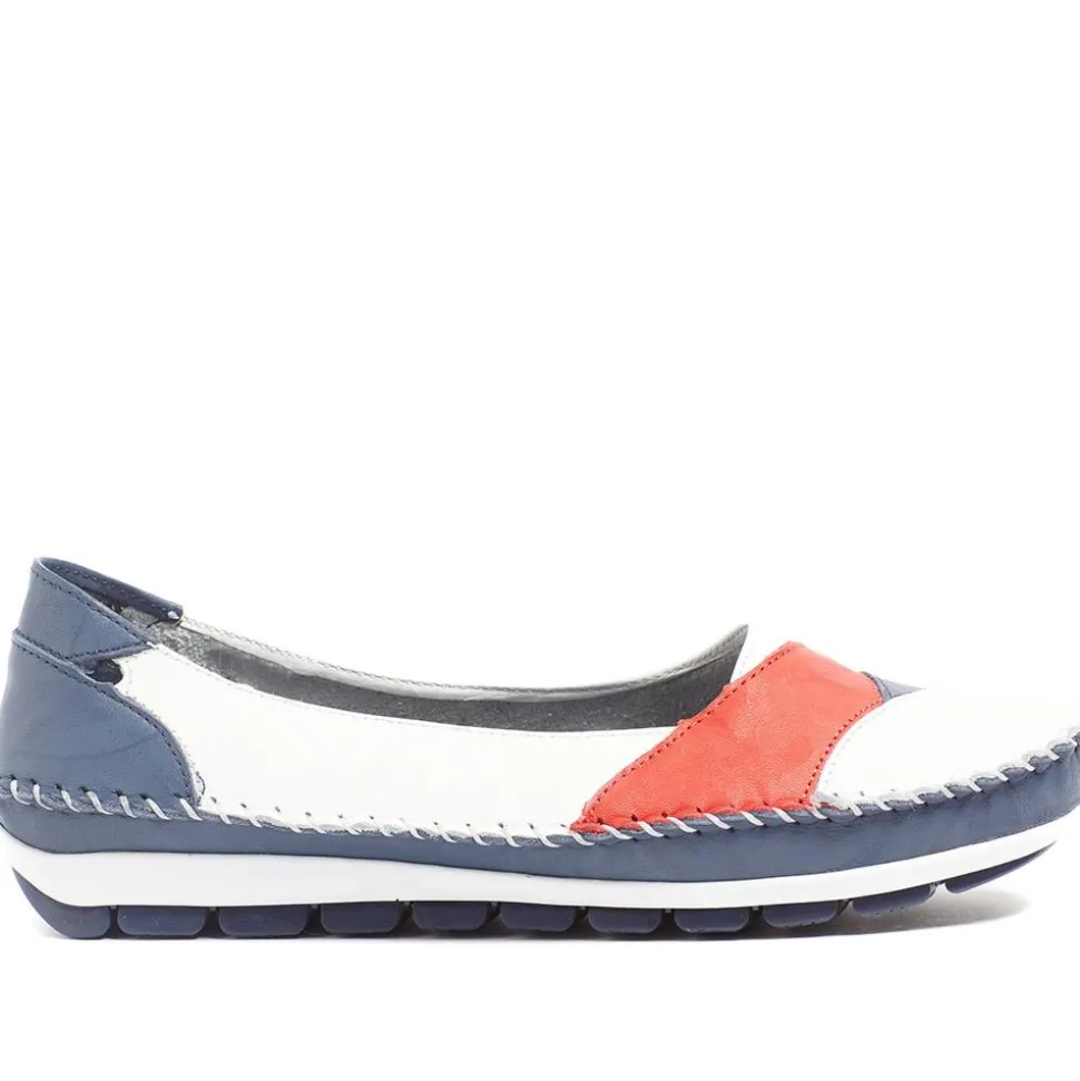 Leather Slip-On Shoes - Navy-Red-White