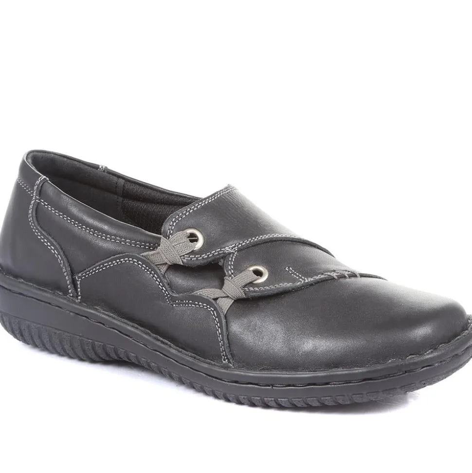 Leather Slip On Shoe with Elastic Loop - Black