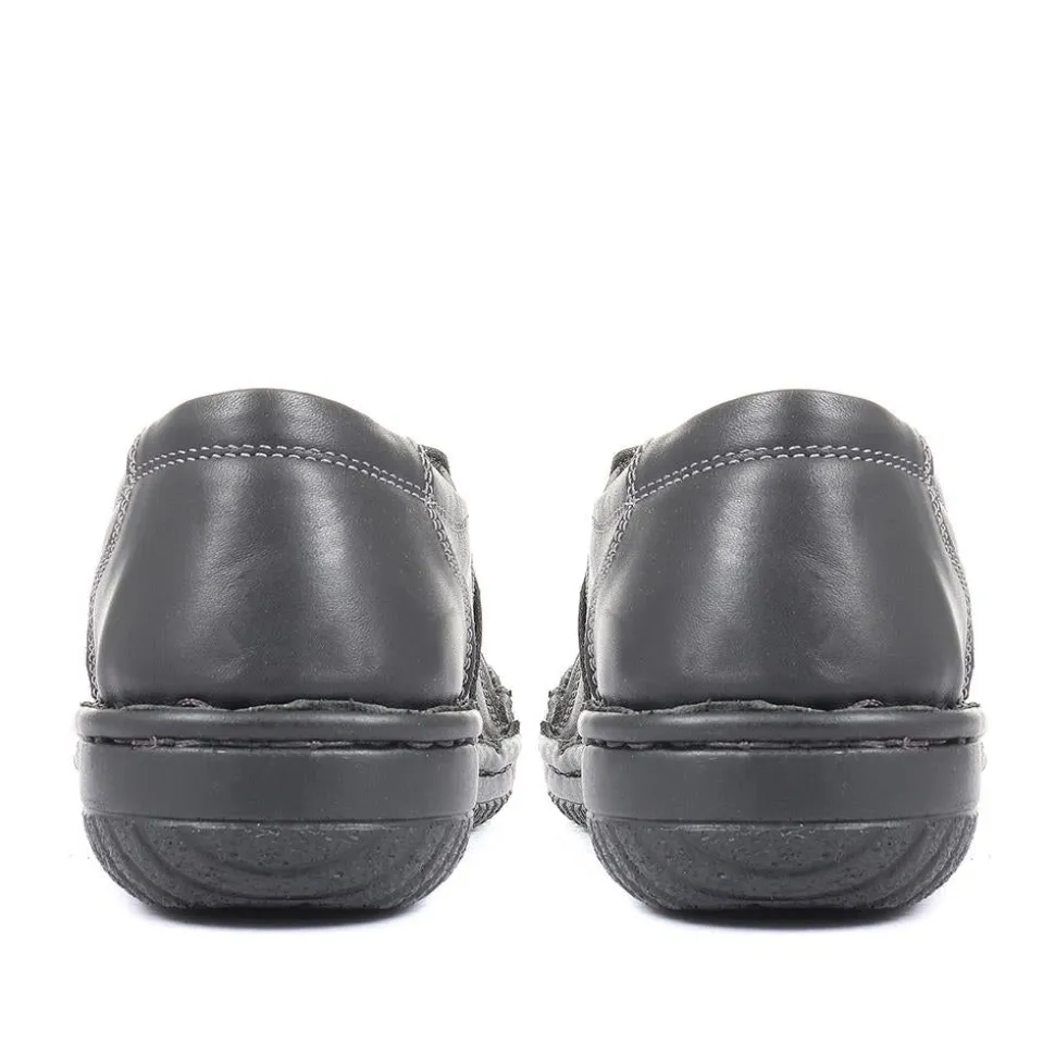 Leather Slip On Shoe with Elastic Loop - Black
