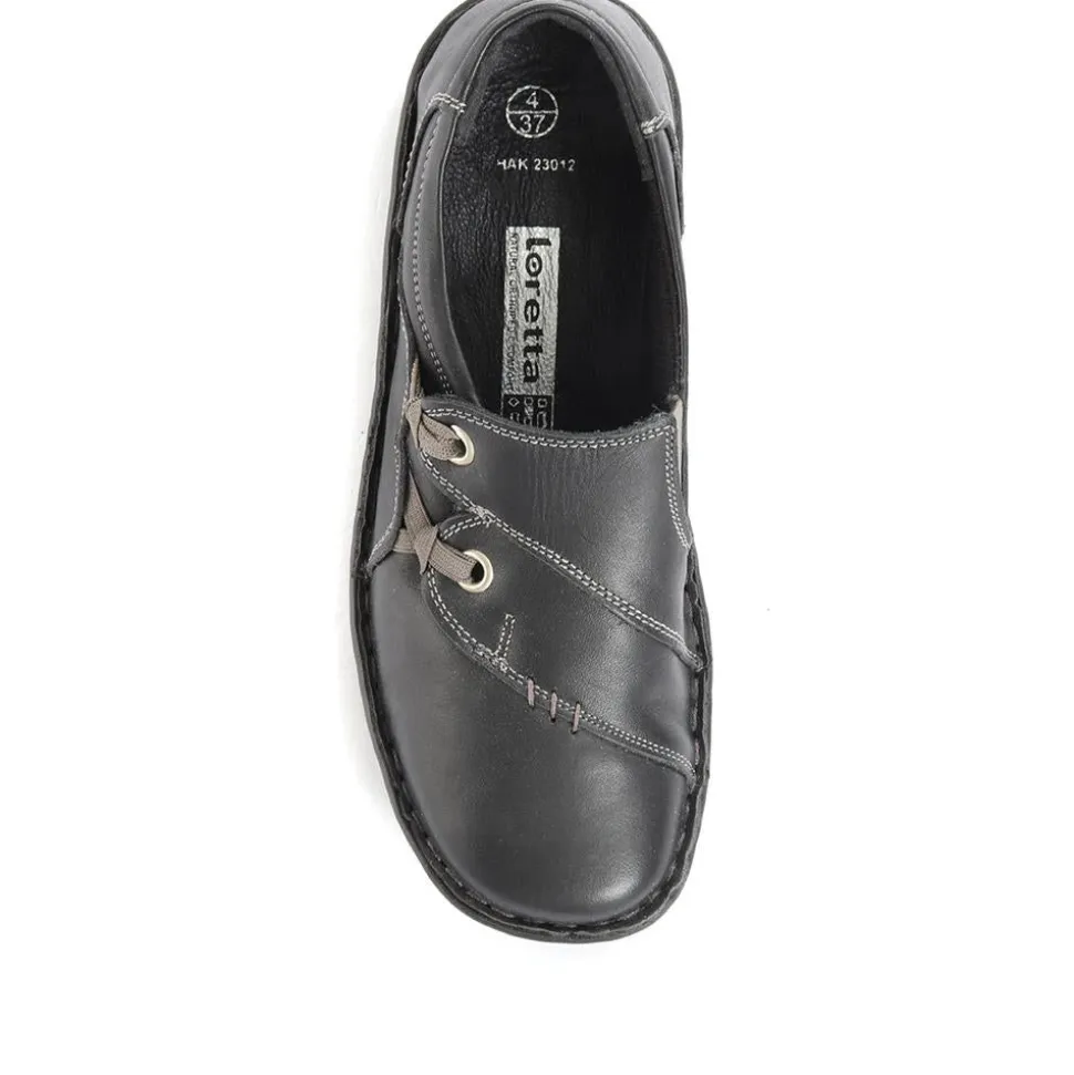 Leather Slip On Shoe with Elastic Loop - Black