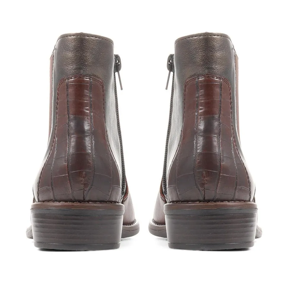 Leather Snakeskin Chelsea Boots - Chocolate