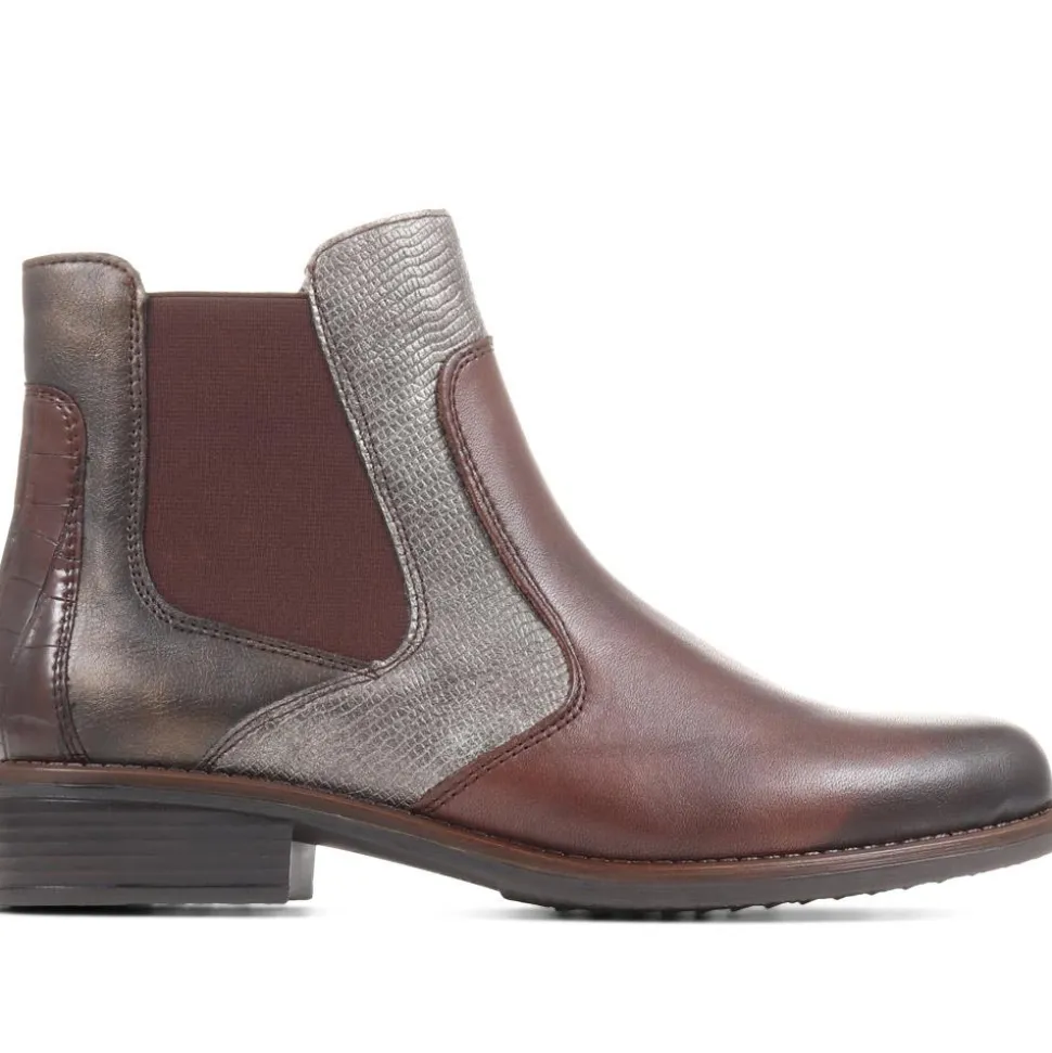 Leather Snakeskin Chelsea Boots - Chocolate