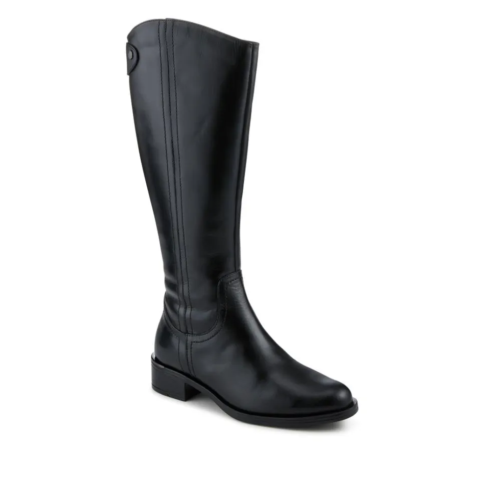 Leather Standard Calf Fit Long Boots - Black