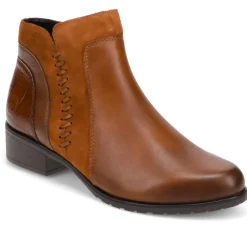 Leather Stitched Ankle Boots - Tan