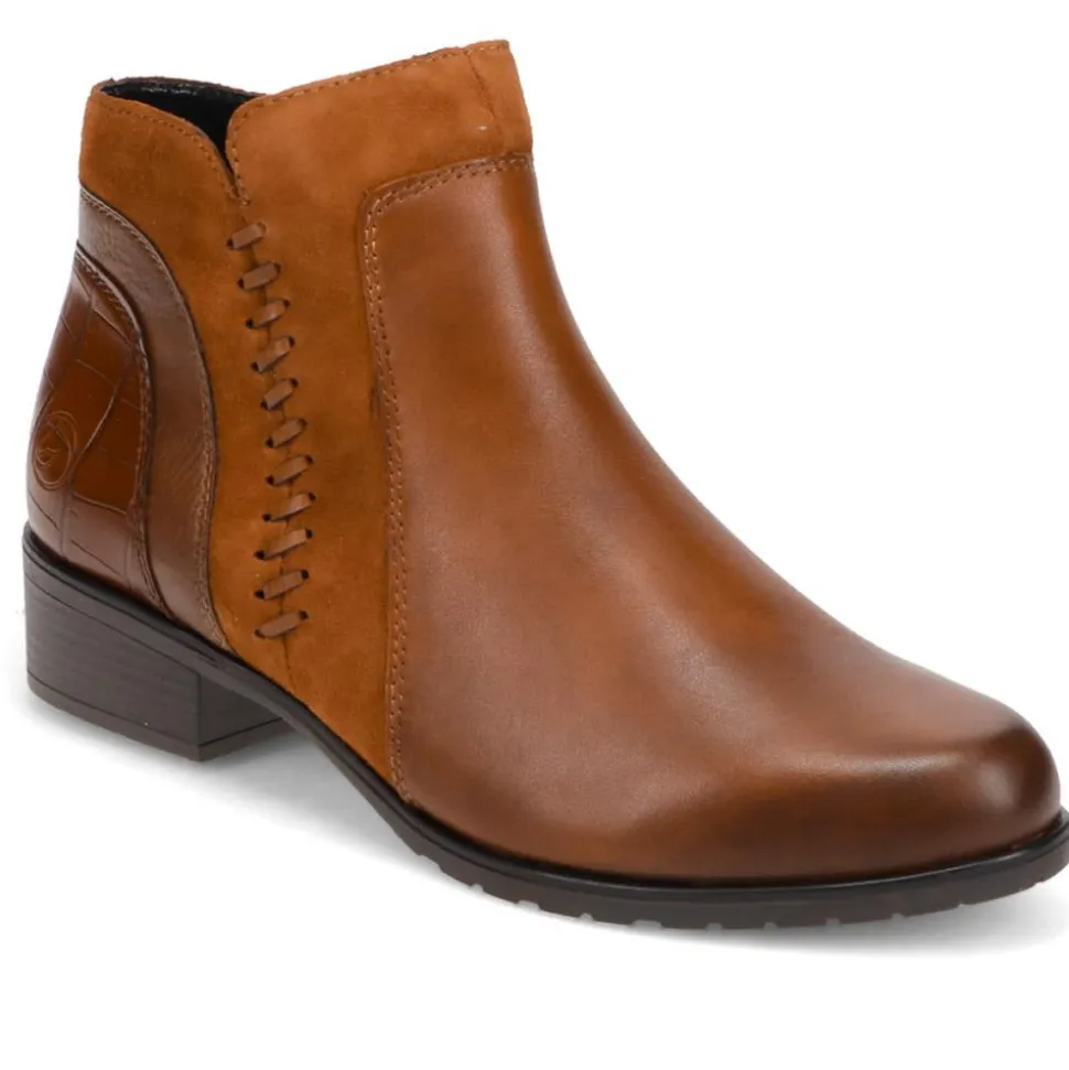 Leather Stitched Ankle Boots - Tan