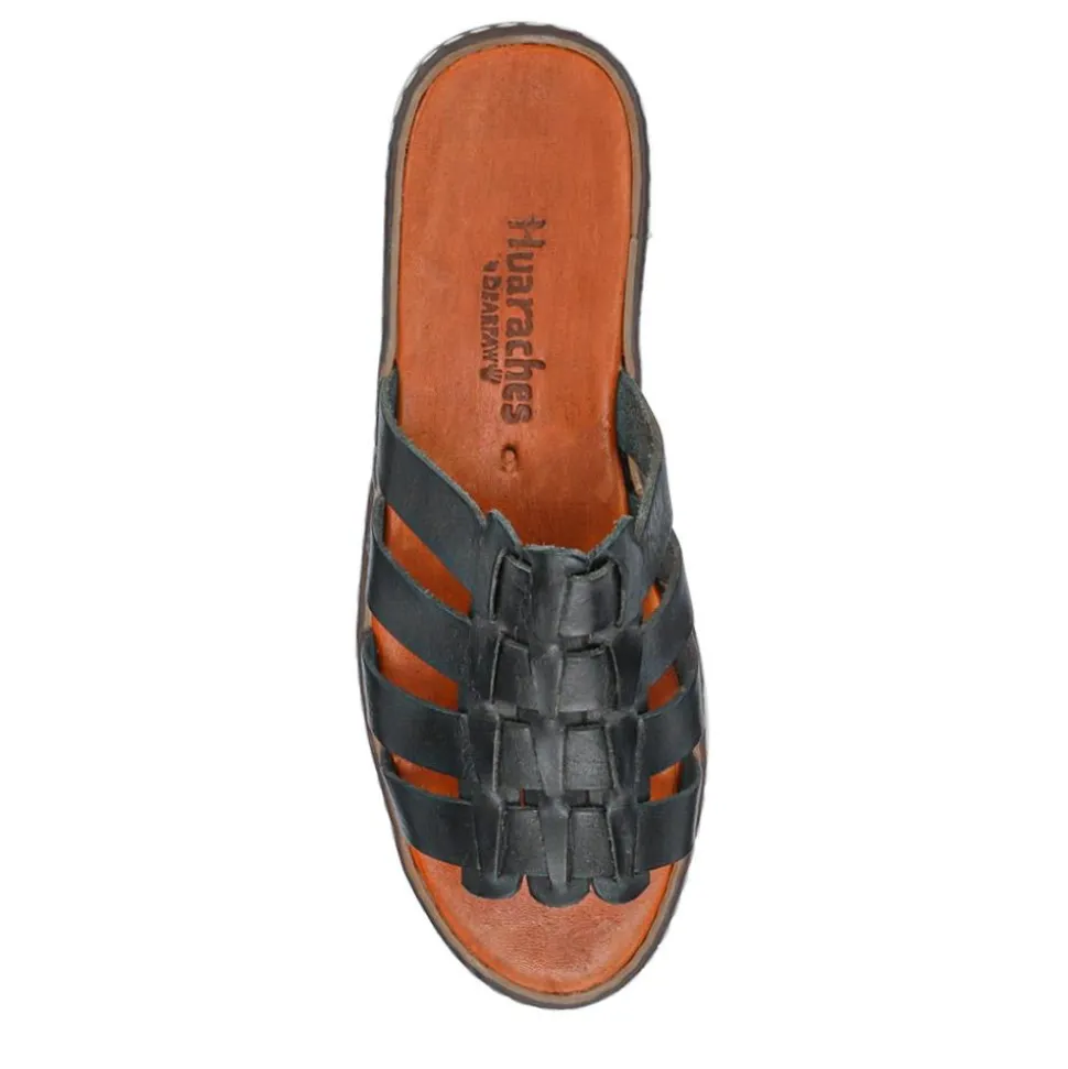 Leather Strappy Mule Sandals - Black