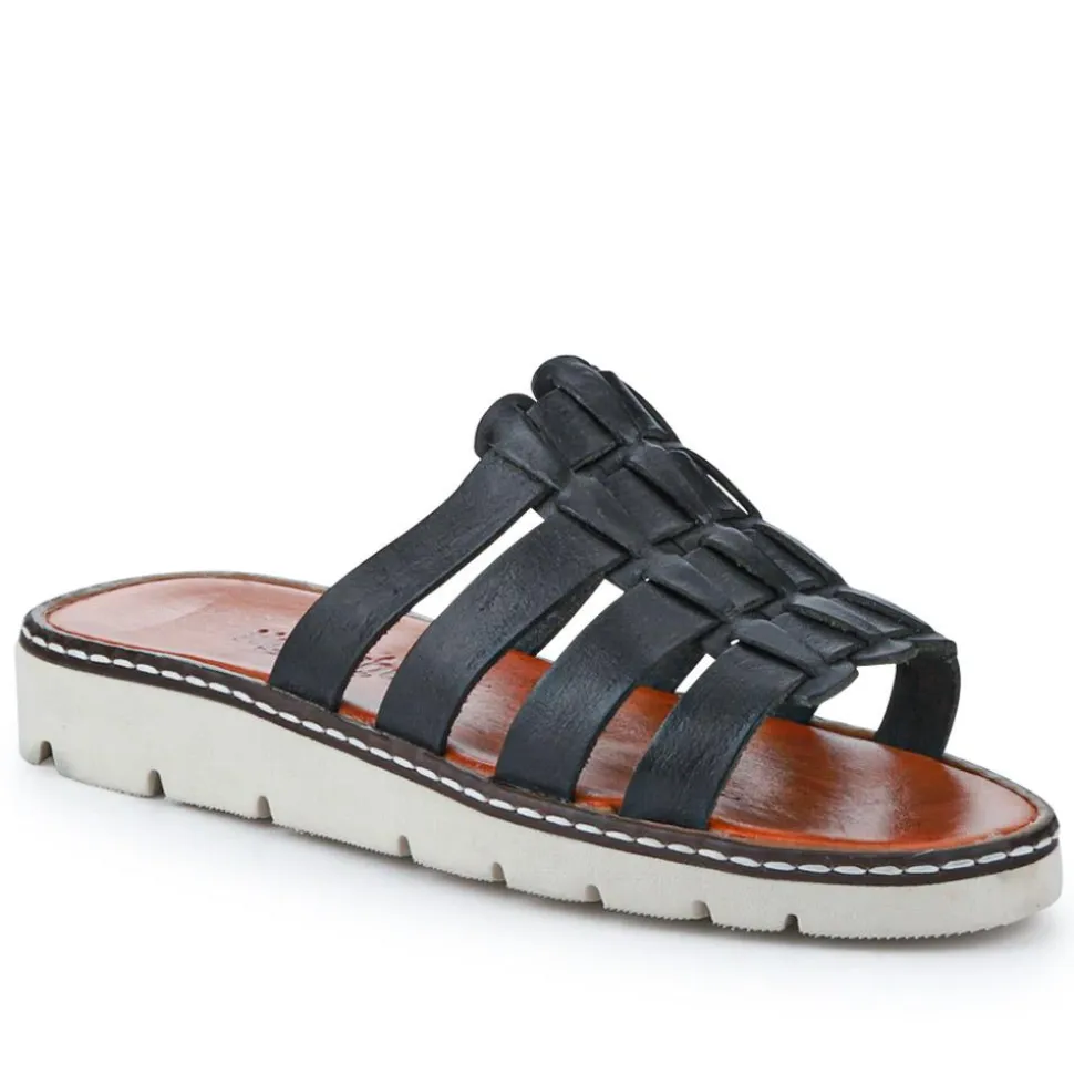 Leather Strappy Mule Sandals - Black