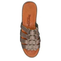 Leather Strappy Mule Sandals - Pewter