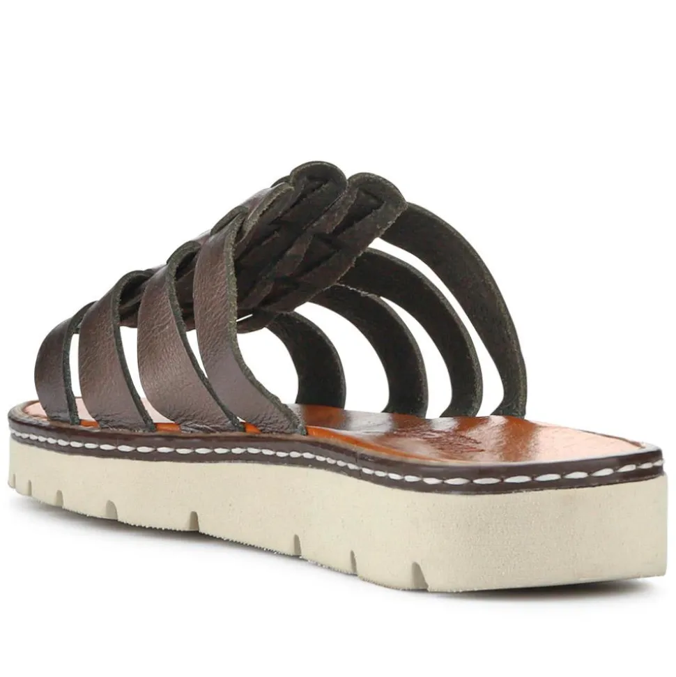 Leather Strappy Mule Sandals - Pewter