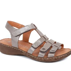 Leather T-Bar Sandals - Pewter