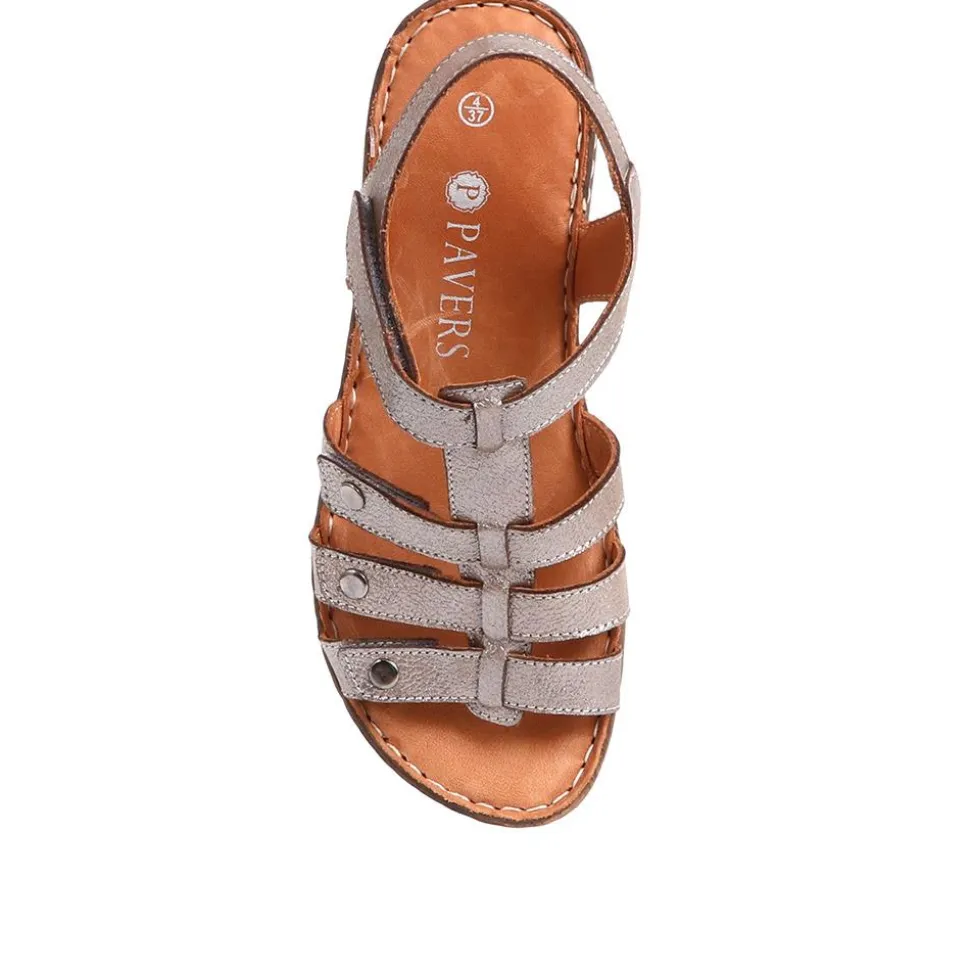 Leather T-Bar Sandals - Pewter
