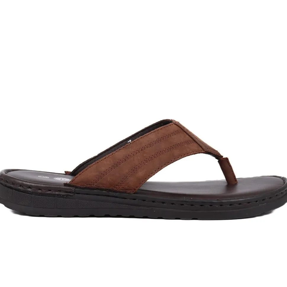 Leather Toe-Post Sandals - Brown