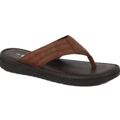 Leather Toe-Post Sandals - Brown