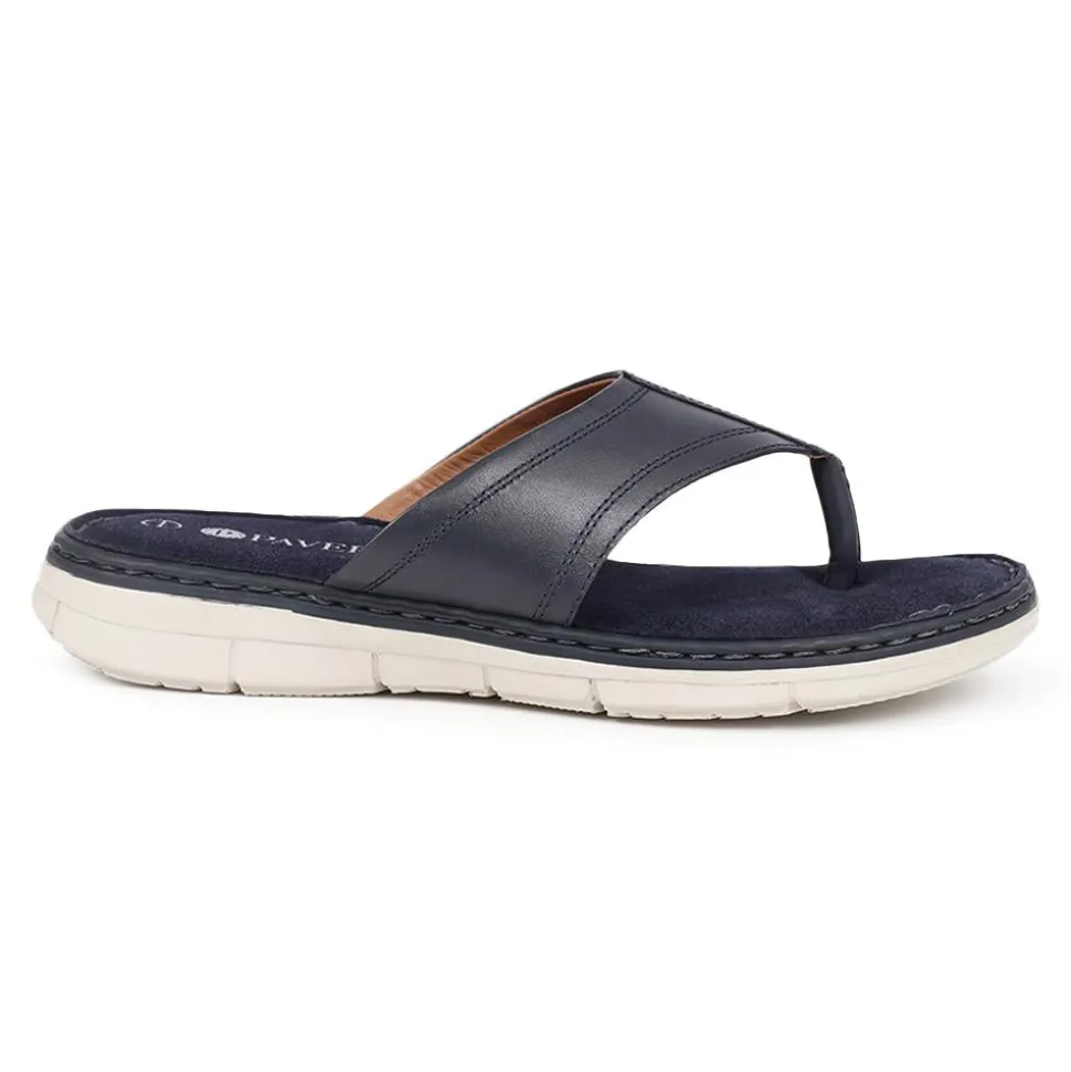 Leather Toe-Post Sandals - Navy