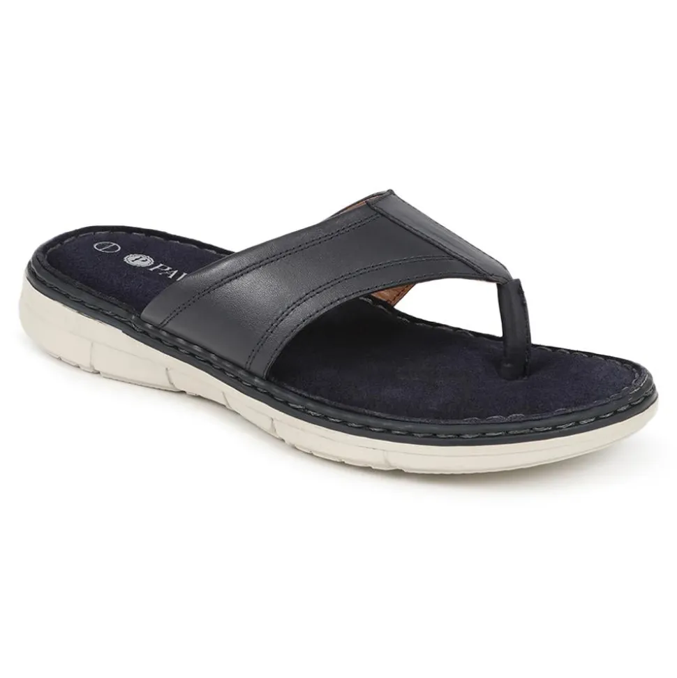 Leather Toe-Post Sandals - Navy
