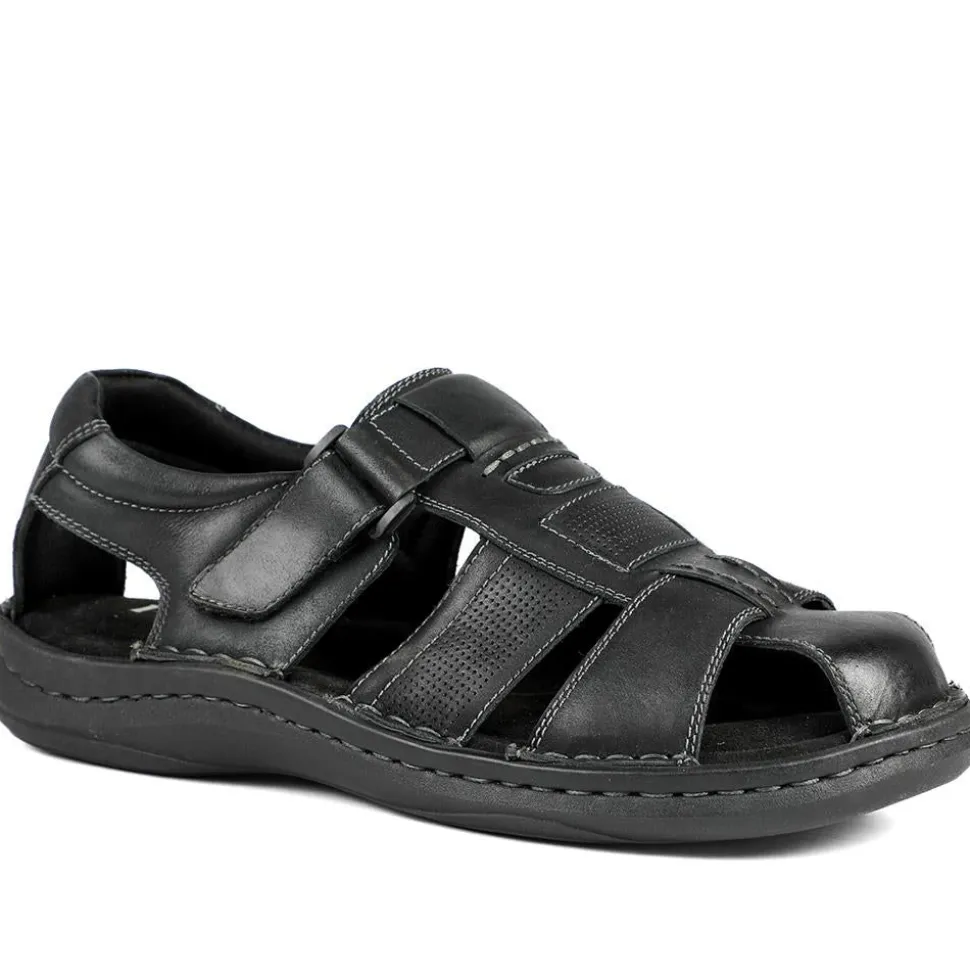 Leather Touch Fasten Fisherman Sandals - Black