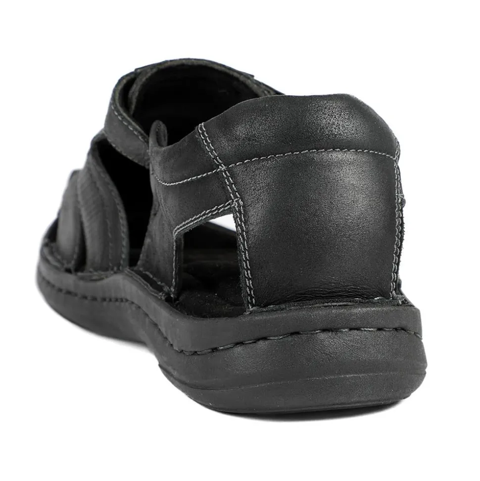 Leather Touch Fasten Fisherman Sandals - Black