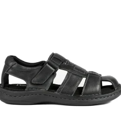 Leather Touch Fasten Fisherman Sandals - Black