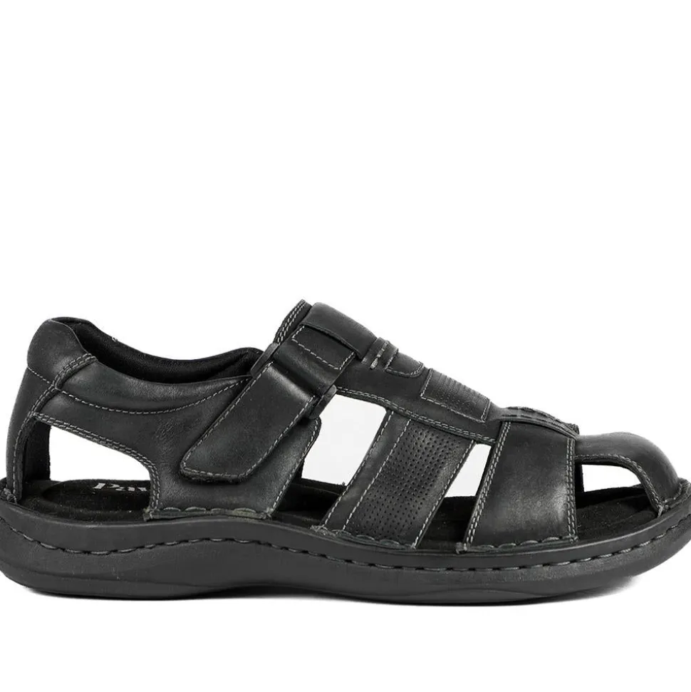 Leather Touch Fasten Fisherman Sandals - Black