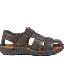 Leather Touch Fasten Fisherman Sandals - Dark Brown