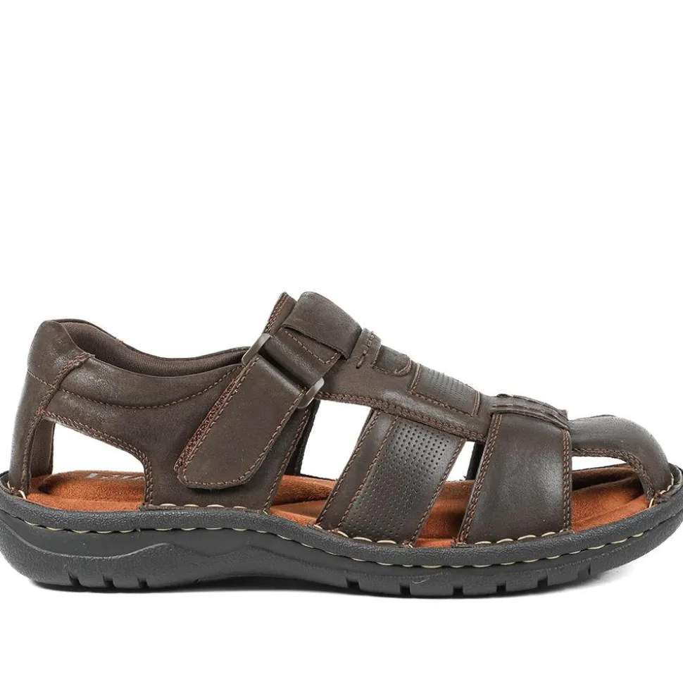 Leather Touch Fasten Fisherman Sandals - Dark Brown