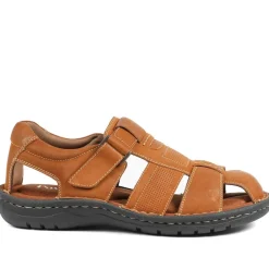 Leather Touch Fasten Fisherman Sandals - Tan