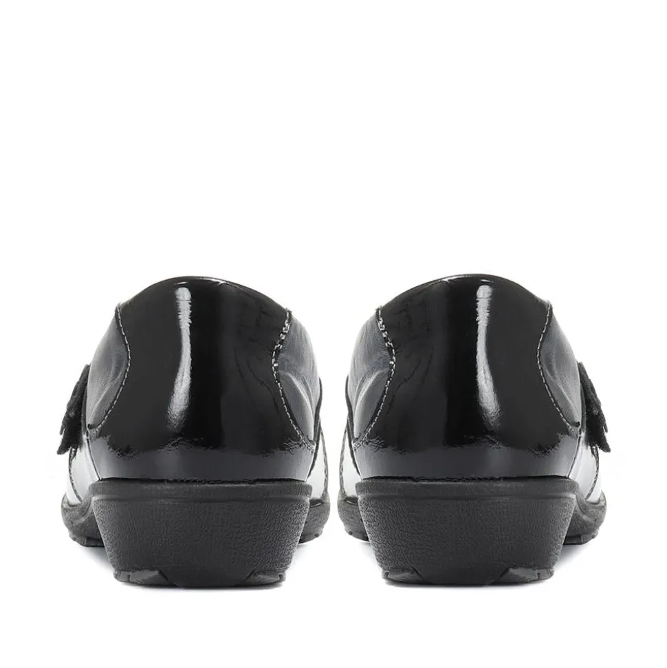 Leather Touch-Fastening Mary Janes - Black-Blue