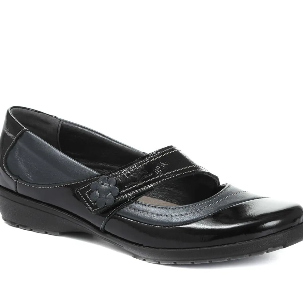 Leather Touch-Fastening Mary Janes - Black-Blue