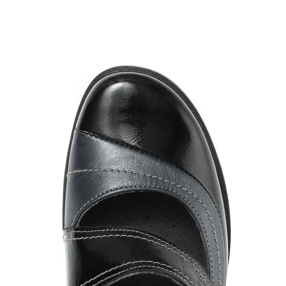 Leather Touch-Fastening Mary Janes - Black-Blue