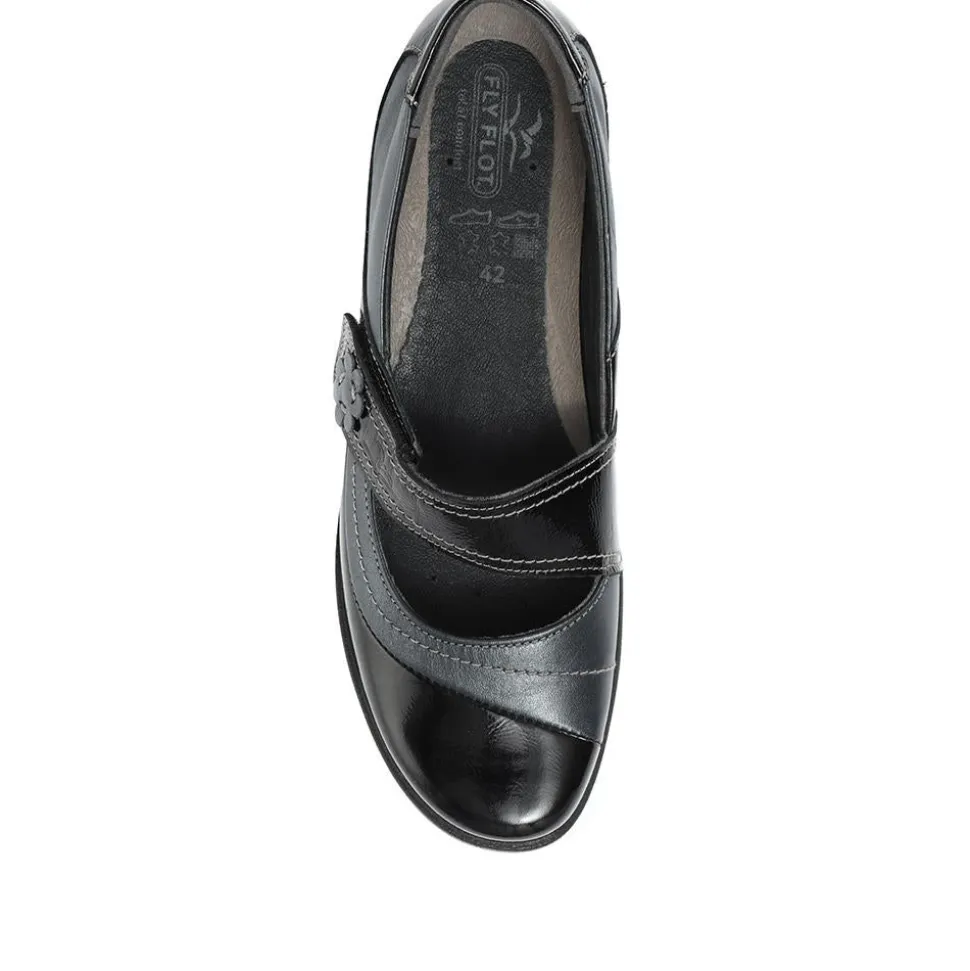 Leather Touch-Fastening Mary Janes - Black-Blue