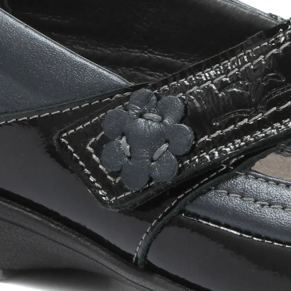 Leather Touch-Fastening Mary Janes - Black-Blue