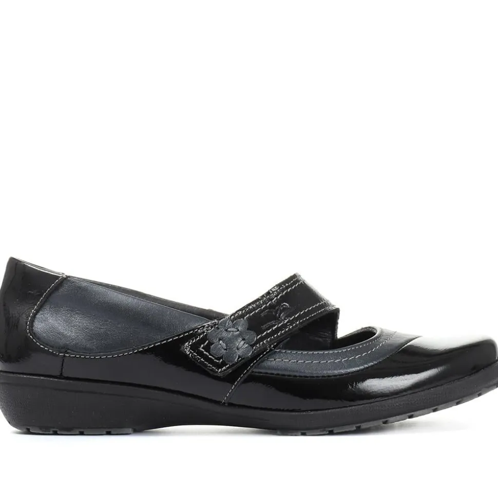 Leather Touch-Fastening Mary Janes - Black-Blue