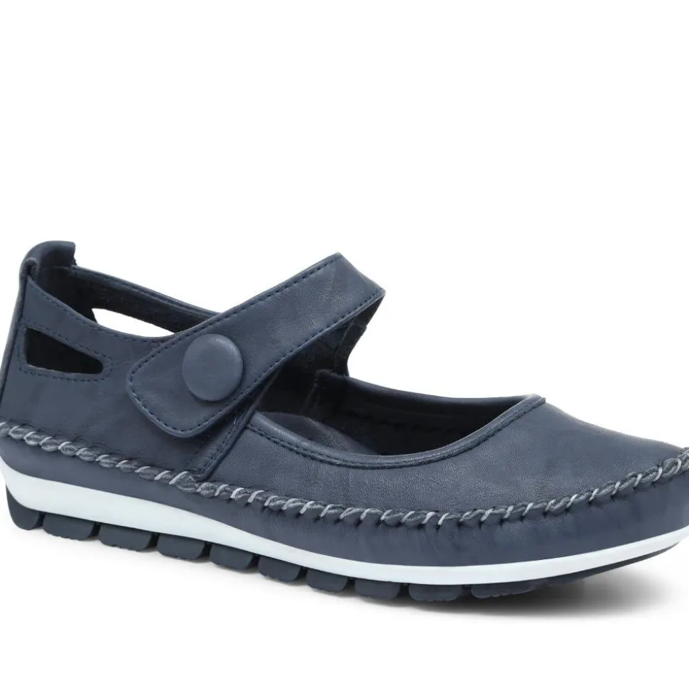 Leather Touch Fastening Mary Janes - Navy
