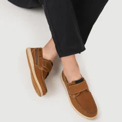 Leather Touch-Fastening Monk Shoes - Brown