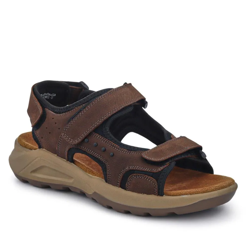 Leather Touch-Fastening Sandals - Brown
