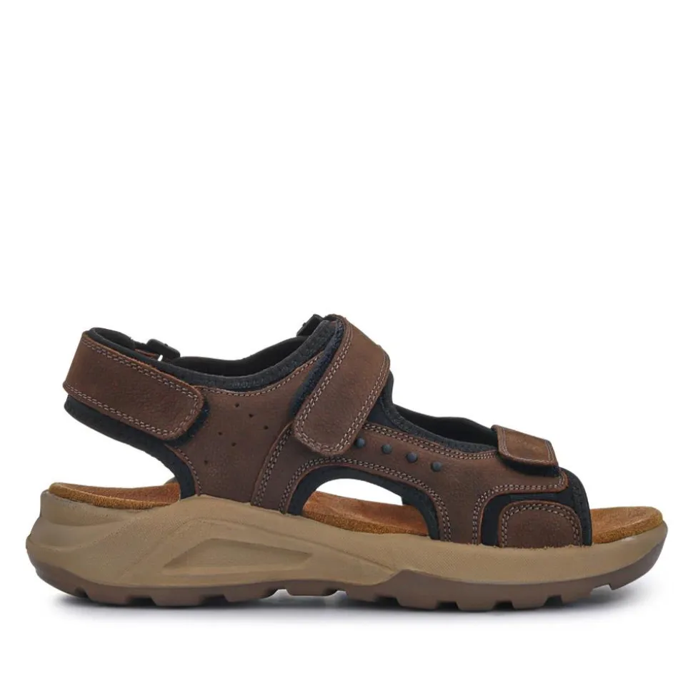 Leather Touch-Fastening Sandals - Brown