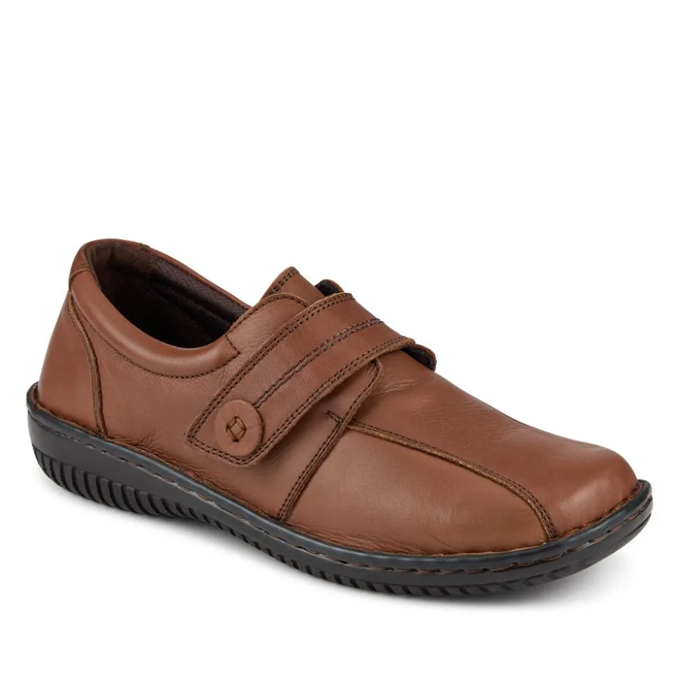 Leather Touch-Fastening Shoes - Brown