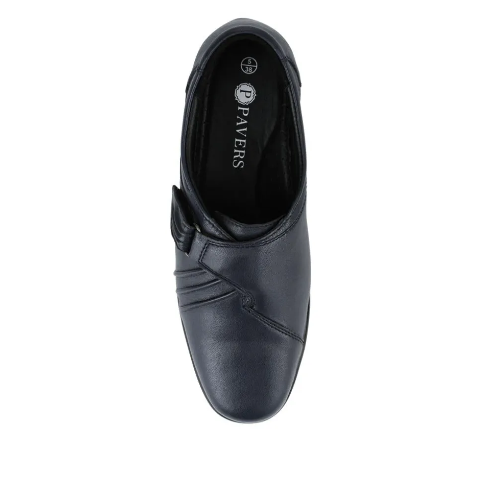 Leather Touch Fastening Shoes - Navy