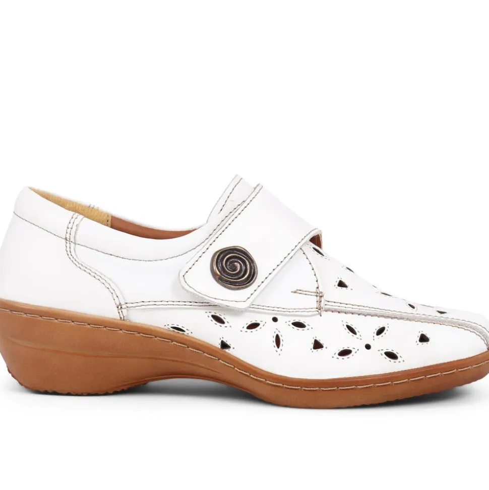 Leather Touch Fastening Shoes - White