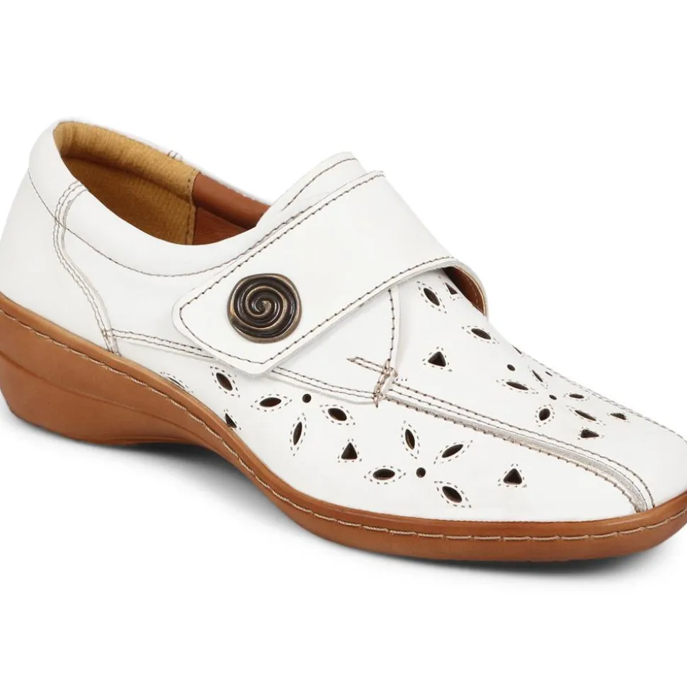 Leather Touch Fastening Shoes - White