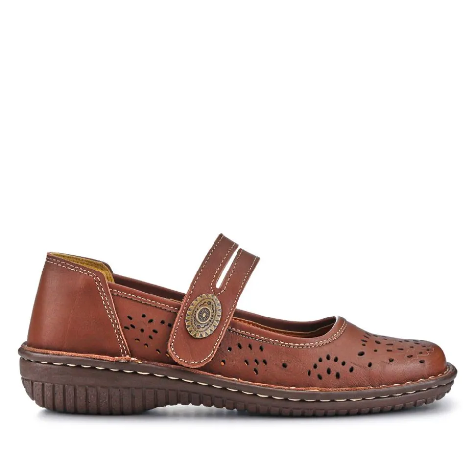 Leather Touch-Fasten Mary Janes - Brown