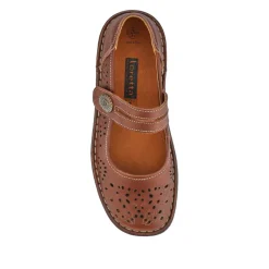 Leather Touch-Fasten Mary Janes - Brown