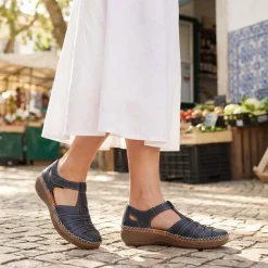 Leather Touch Fasten Mary Janes - Navy
